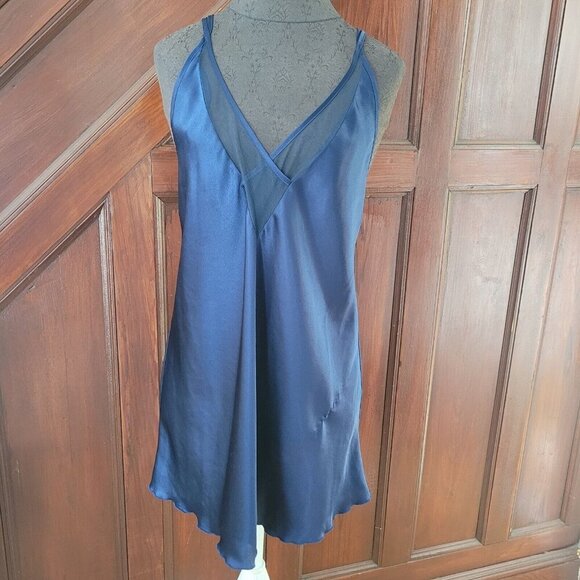 Vintage LA Intimates Slip Nightgown Chemise Medium Dark Blue Satin - Picture 1 of 6